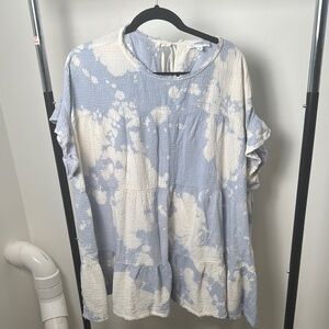 Hashttag Tie-Dye Flowy Mini Blue and White Summer Girly Dress Size Small